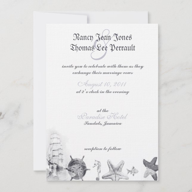 Invitación a la boda azul de la Marina Náutica (Anverso)