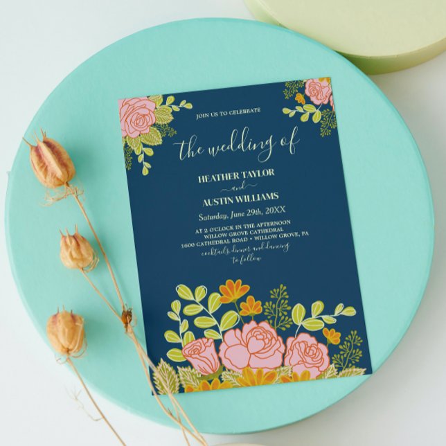 Invitación a la Boda Azul de la Marina Oscura Flor (Subido por el creador)