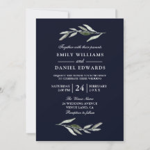 Invitación a la boda azul de la Marina Verde Moder