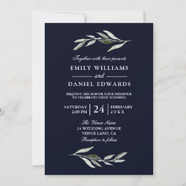Invitación a la boda azul de la Marina Verde Moder
