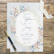 Invitación a la boda azul de las flores de boho se
