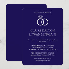 Invitación a la boda azul de los anillos simples