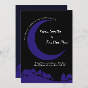 Invitación a la boda azul de medianoche de la luna