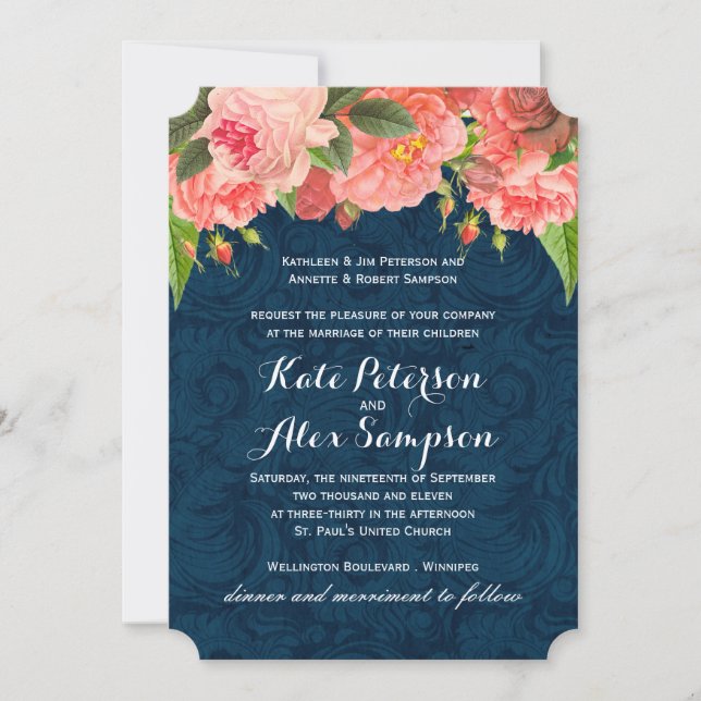 Invitación a la boda azul de Moda y marina (Anverso)