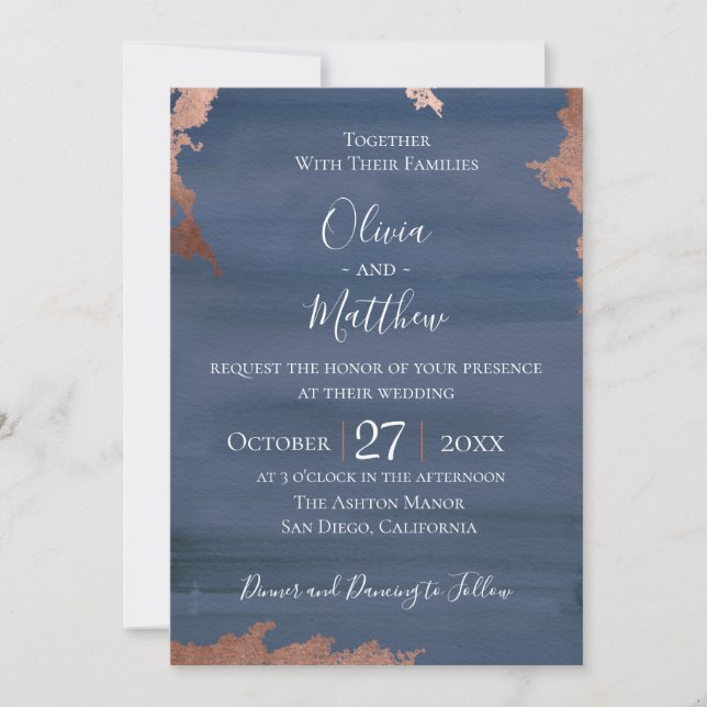 Invitación a la boda azul de Moody (Anverso)