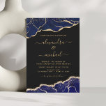 Invitación a la Boda Azul de Oro Azul de la Marina<br><div class="desc">Geode azul negro y de la marina y Boda de Relieve metalizado dorado Primavera o Invitaciones a la boda de verano - incluye un moderno y elegante guión para la celebración especial del Día de la Boda.</div>