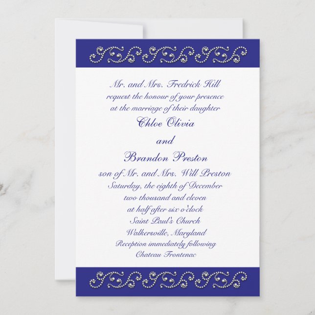 Invitación a la boda azul de perlas y zafiro (Anverso)