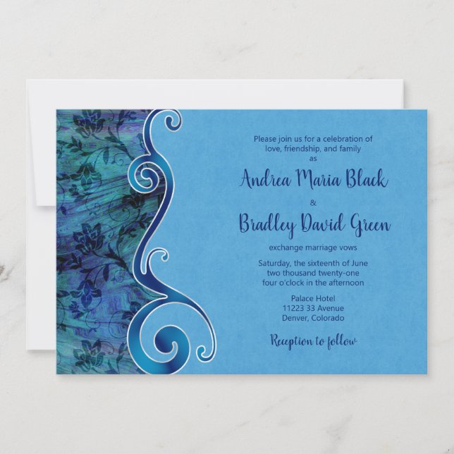Invitación a la boda azul de personalizable Aqua (Anverso)