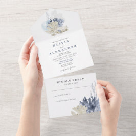 Invitación a la boda azul de Seashell Beach