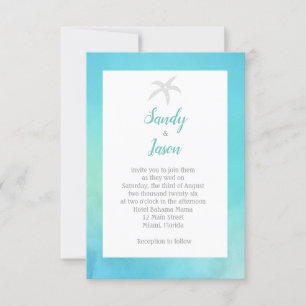 Invitación a la boda azul de Starfish Beach Aqua