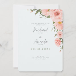 Invitación a la boda azul del bebé con elementos f