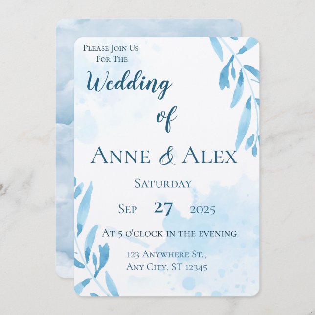 Invitación a la boda azul del bebé - Invitación al (Anverso / Reverso)
