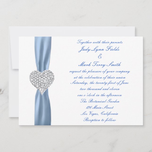 Invitación a la Boda Azul del Corazón de Diamante (Anverso)