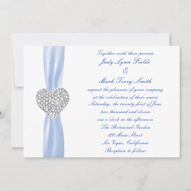 Invitación a la Boda Azul del Corazón de Diamante (Anverso)