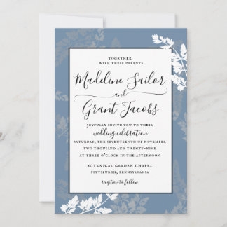 Invitación a la boda azul del follaje rústico de W