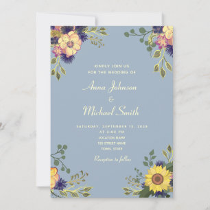 Invitación a la boda azul dura de floral rústica