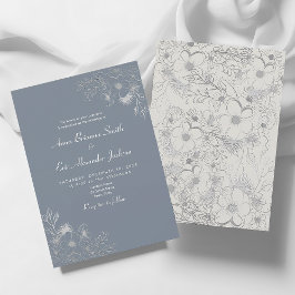 Invitación a la Boda Azul Dusty Floral Vintage