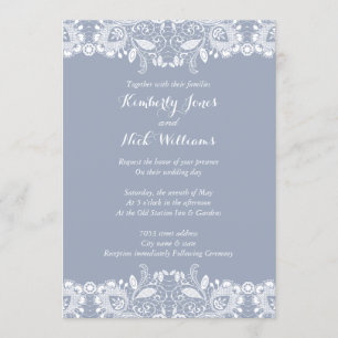 Invitación a la Boda Azul Dusty Lace Blanco Dulce