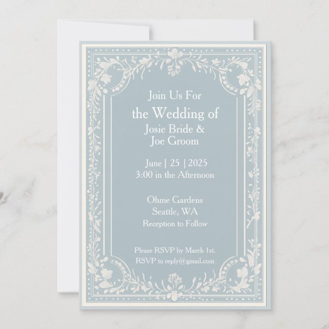 Invitación a la boda azul eduardiana (Anverso)