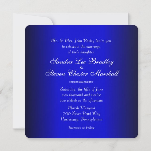 Invitación a la boda azul eléctrica (Anverso)