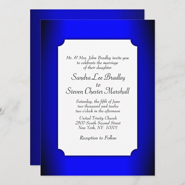 Invitación a la boda azul eléctrica (Anverso / Reverso)