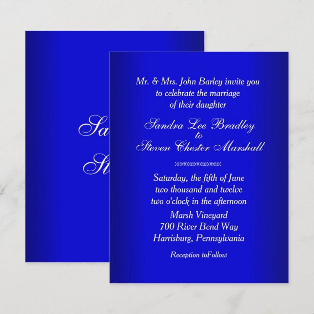 Invitación a la boda azul eléctrica (Anverso / Reverso)