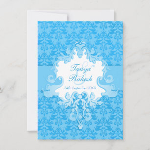 Invitación a la boda azul elefante damask aqua