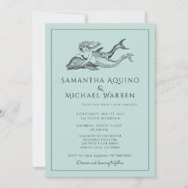 Invitación a la boda azul en la playa de la Sirena