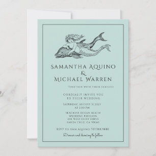 Invitación a la boda azul en la playa de la Sirena