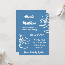 Invitación a la Boda Azul Floral Clásica y Moderna