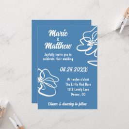 Invitación a la Boda Azul Floral Clásica y Moderna