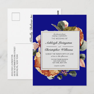 Invitación a la Boda Azul Floral de otoño