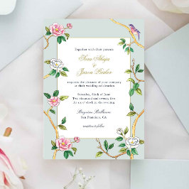 Invitación a la Boda Azul Gris de Chinoiserie Flor