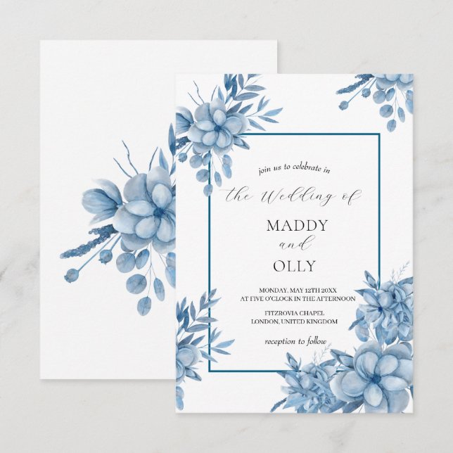 Invitación a la boda azul gris helada (Anverso / Reverso)