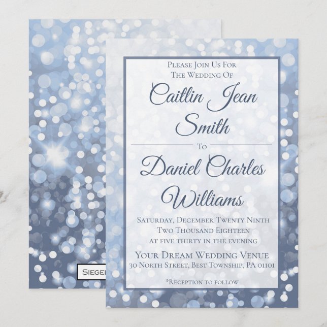 Invitación a la Boda Azul helada de invierno (Anverso / Reverso)