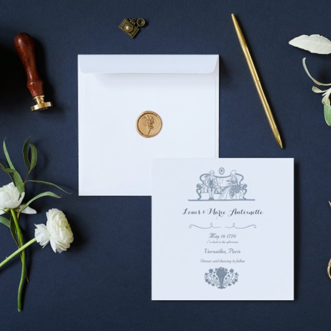 Invitación a la boda azul Marie Antoinette Rococo (Subido por el creador)