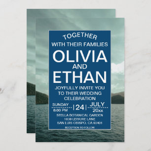 Invitación a la boda azul marina en la playa