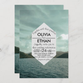 Invitación a la boda azul marina en la playa