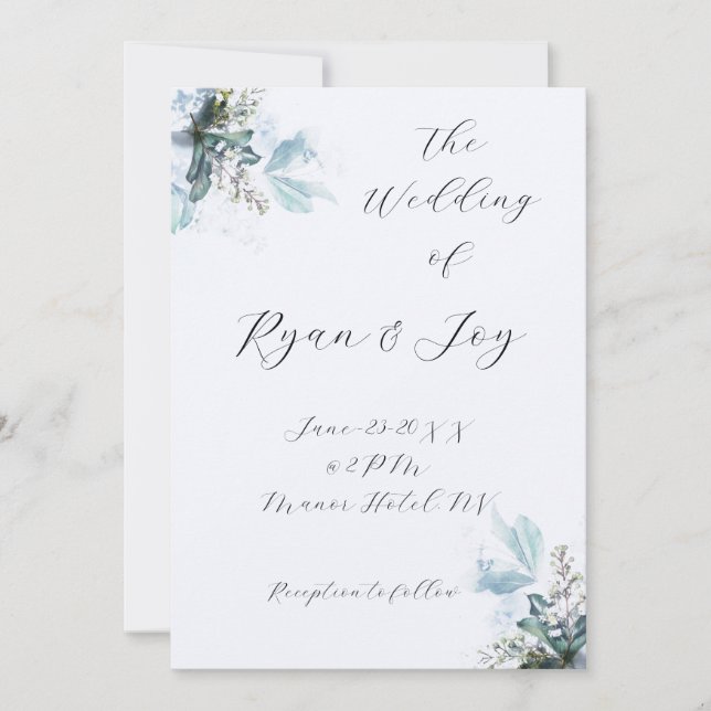 Invitación a la boda azul más ligera (Anverso)