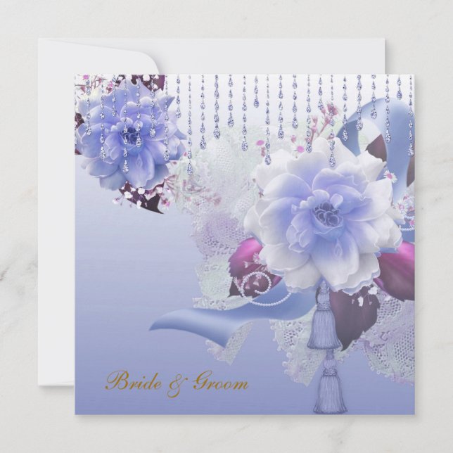 Invitación a la Boda Azul más popular y elegante (Anverso)