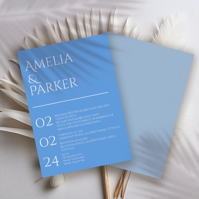 Invitación a la boda azul minimalista (Subido por el creador)