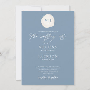 Invitación a la Boda Azul Minimalista de Iniciales