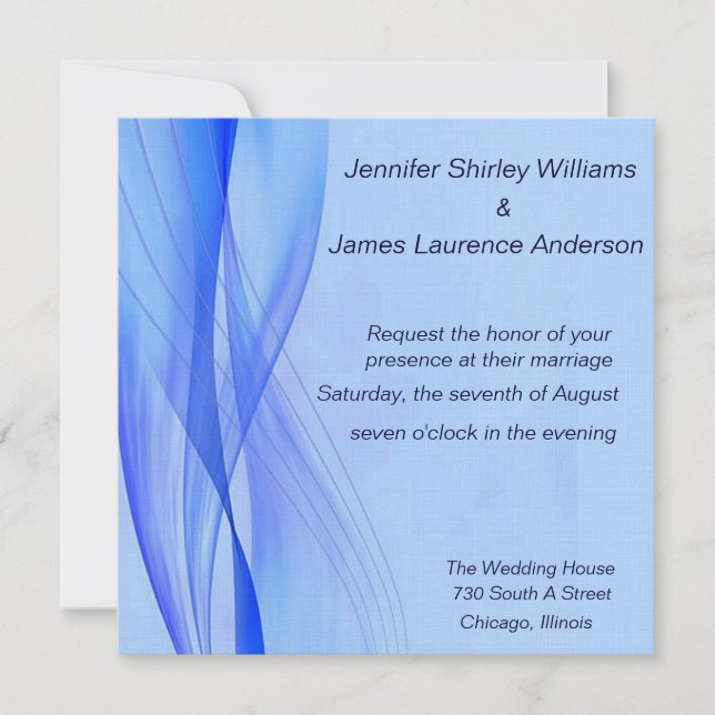 Invitación a la boda azul moderna (Anverso)