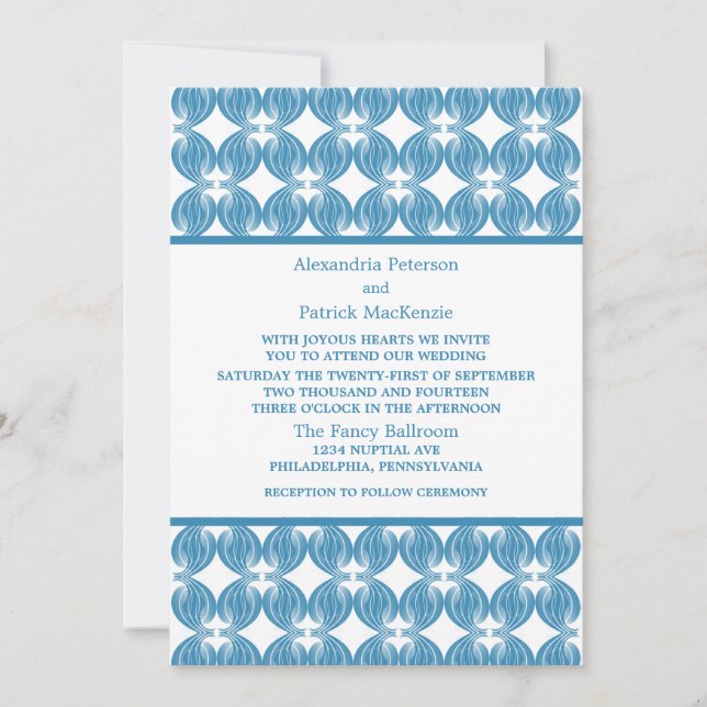 Invitación a la boda azul-moderna de decoro (Anverso)