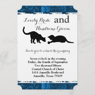 Invitación a la boda azul moderna de gatos jugueto
