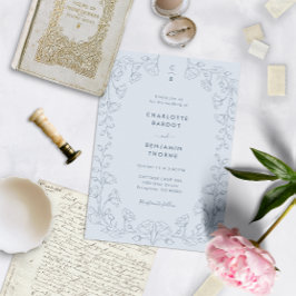 Invitación a la Boda Azul Monogramada