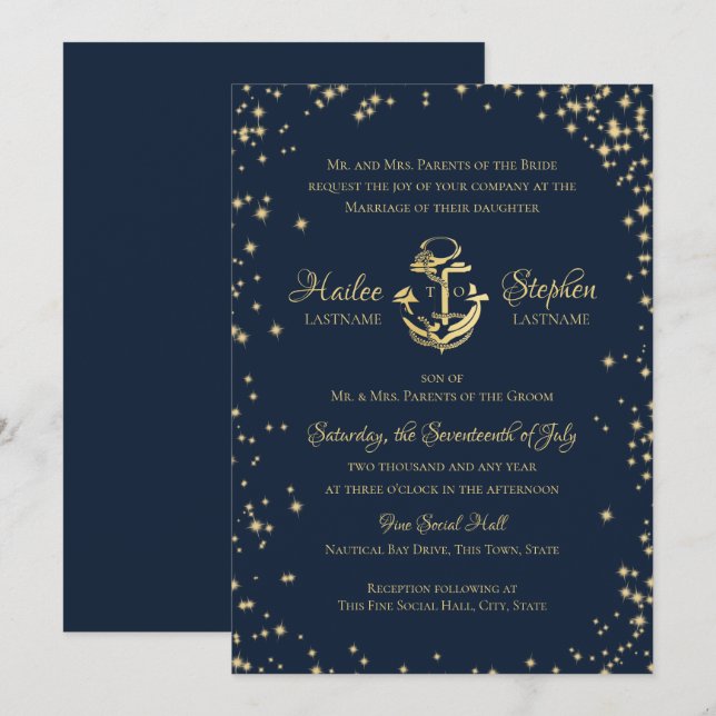 Invitación a la Boda Azul Náutica (Anverso / Reverso)