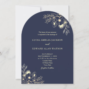 Invitación a la boda azul naval con código QR