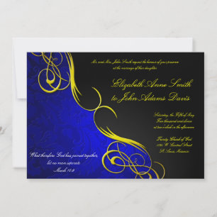 Invitación a la boda azul/negra de medio damasco
