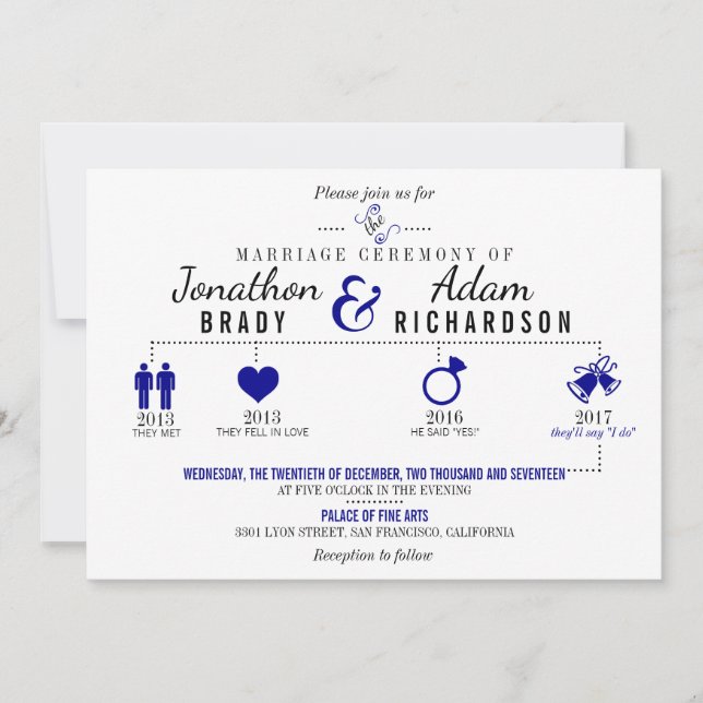 Invitación a la boda azul oscura de la línea de ti (Anverso)
